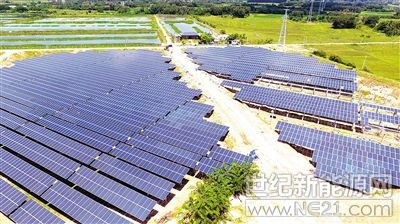  9月6日，定安縣定城鎮(zhèn)龍嶺村，定安協(xié)鑫“漁光互補”光伏扶貧項目加快推進(jìn)，工人正在鋪設(shè)太陽能光伏發(fā)電板。



該項目占地面積約580畝，規(guī)劃發(fā)電功率為30兆瓦