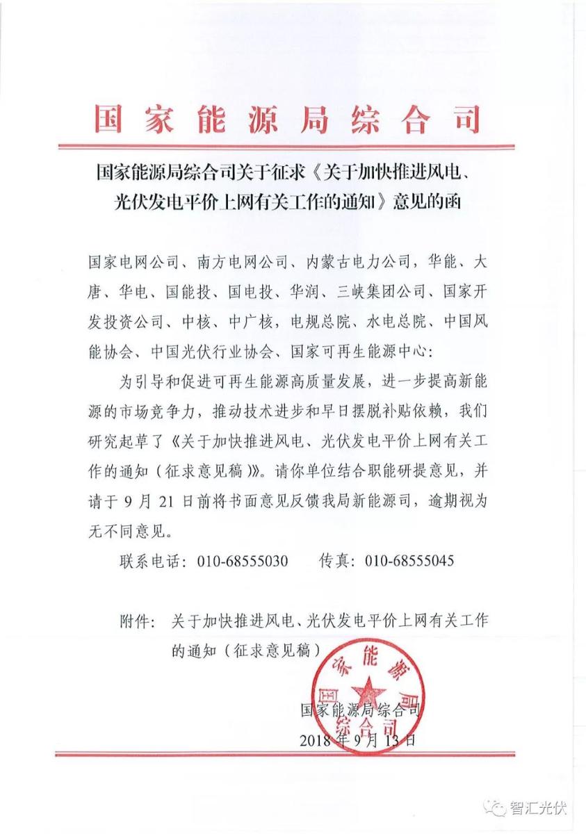 
	中國(guó)儲(chǔ)能網(wǎng)訊：近日，國(guó)家能源局發(fā)布《關(guān)于加快推進(jìn)風(fēng)電、光伏發(fā)電平價(jià)上網(wǎng)有關(guān)工作的通知》