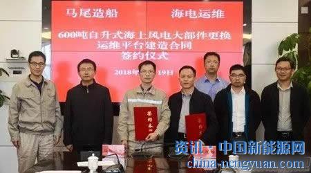                                                                                                                                                                    
	　　10月19日，福建馬尾造船與福建海上風電運維服務有限公司（海電運維）簽訂1艘600 噸級自升式海上風電大部件更換運維平臺。該平臺計劃于2020年上半年投入運營，屆時海電運維將